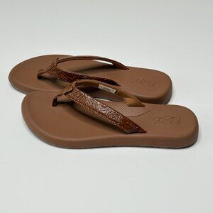 Flojos Womens Rosita Tan Artisan Sandals Size 7 Arch Support Flip Flops Hibiscus